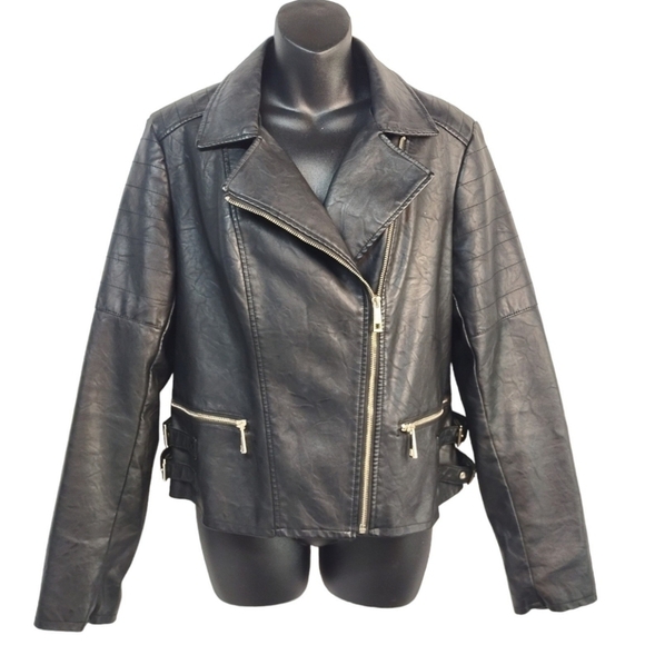 a.n.a Jackets & Blazers - a. n. a Women's Black Faux Leather Moto Jacket Size L